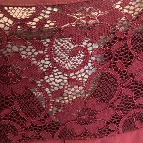 Burgundy flutter sleeve blouse with lace detail - Picture 7 of 16